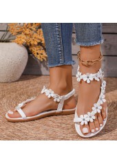 White shoes,Floral shoes,Plants shoes,White Floral Falt Toe Post Sandals