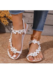 White shoes,Floral shoes,Plants shoes,White Floral Falt Toe Post Sandals