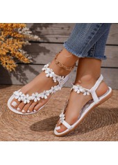 White shoes,Floral shoes,Plants shoes,White Floral Falt Toe Post Sandals