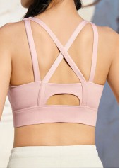 Light Pink sportswear,Plain Color sportswear,Scoop Light Pink Zipper Sports Bra