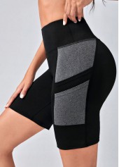 Black sportswear,Contrast Color sportswear,High Stretch Black Skinny Elastic Waist Fitted Sports Shorts