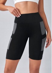 Black sportswear,Contrast Color sportswear,High Stretch Black Skinny Elastic Waist Fitted Sports Shorts