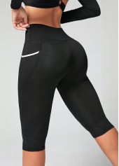Black sportswear,Plain Color sportswear,Stretch Black Skinny Elastic Waist High Waisted Sports Bottom