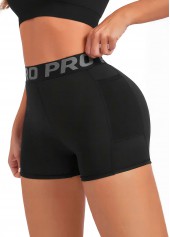 Black sportswear,Letter sportswear,High Stretch Letter Print Black Skinny Fitted Sports Shorts