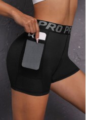 Black sportswear,Letter sportswear,High Stretch Letter Print Black Skinny Fitted Sports Shorts