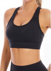 Black sportswear,Plain Color sportswear,Scoop Black Cut Out Sports Bra