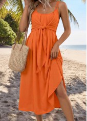 Orange dresses,Plain Color dresses,Vacation dresses,ROTITA Orange Surplice Maxi Scoop Neck Strappy Dress
