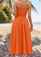 Orange dresses,Plain Color dresses,Vacation dresses,ROTITA Orange Surplice Maxi Scoop Neck Strappy Dress
