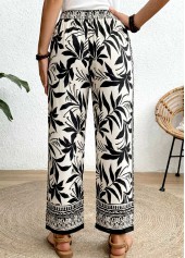 Black bottoms,Plants bottoms,ROTITA Soft Tropical Plants Print Black Wide Leg Pants
