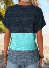 Dusty Blue tops,Plants tops,ROTITA Tummy Coverage Tropical Plants Print Dusty Blue T Shirt