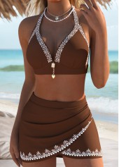 Dark Coffee swimwear,Tribal swimwear,ROTITA Dark Coffee Pull On Tribal Print Bikini Set