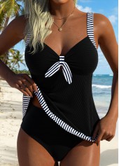 ROTITA Black Tummy Coverage Striped Mid Waisted Tankini Top-No Bottom