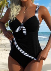ROTITA Black Tummy Coverage Striped Mid Waisted Tankini Top-No Bottom