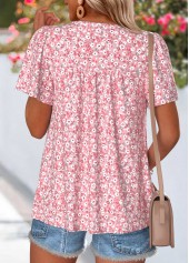 Pink tops,Ditsy Floral tops,ROTITA Curved Hem Ditsy Floral Print Pink T Shirt