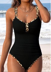 ROTITA Black Tummy Coverage Leopard One Piece Swimwear