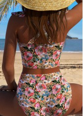Multi Color swimwear,Floral swimwear,Plants swimwear,ROTITA Multi Color Pull On Floral Print Bikini Set