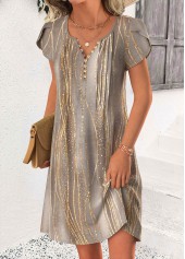 ROTITA Gray Brown Ombre Tummy Coverage Short Split Neck Dress