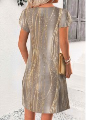 Gray Brown dresses,Ombre dresses,Everyday dresses,Casual dresses,ROTITA Gray Brown Ombre Tummy Coverage Short Split Neck Dress