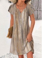 Gray Brown dresses,Ombre dresses,Everyday dresses,Casual dresses,ROTITA Gray Brown Ombre Tummy Coverage Short Split Neck Dress