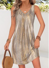 ROTITA Gray Brown Ombre Tummy Coverage Short V Neck Dress