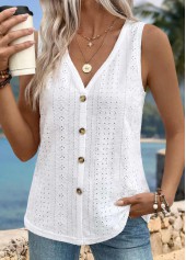 ROTITA Button White V Neck Sleeveless Tank Top