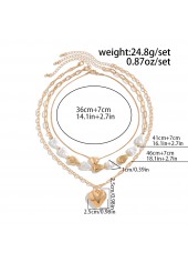 Golden jewelry,Golden Color Heart Detail Multi-Layer Necklace
