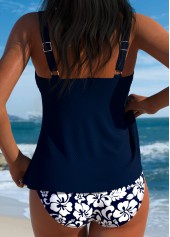 Navy swimwear,Plants swimwear,ROTITA Navy Tummy Coverage Tropical Plants Print Tankini Set