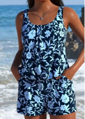 Dusty Blue swimwear,Ditsy Floral swimwear,ROTITA Dusty Blue Tummy Coverage One Piece Swimwear