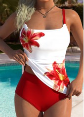 ROTITA Red Tummy Coverage Floral Print Mid Waisted Tankini Set
