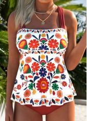 ROTITA Multi Color Patchwork Floral Print Mid Waisted Tankini Set