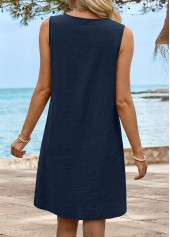 Navy dresses,Plain Color dresses,Everyday dresses,Casual dresses,ROTITA Navy Tummy Coverage Short Round Neck Sleeveless Dress