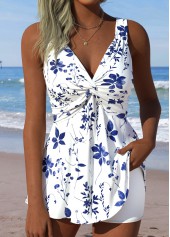 ROTITA White Tummy Coverage Floral Print Mid Waisted Tankini Set
