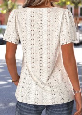 Beige tops,Plain Color tops,ROTITA Pleated Beige Square Neck Short Sleeve T Shirt