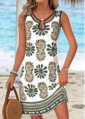 ROTITA Multi Color Tribal Print Tummy Coverage Short Sleeveless Dress