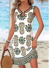 Multi Color dresses,Tribal dresses,Vacation dresses,Vacation dresses,ROTITA Multi Color Tribal Print Tummy Coverage Short Sleeveless Dress