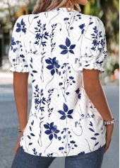 Raw white tops,Floral tops,Plants tops,ROTITA Tummy Coverage Floral Print Raw White Stand Collar Blouse