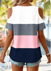 Pink tops,Plants tops,ROTITA Twist Tropical Plants Print Pink V Neck T Shirt