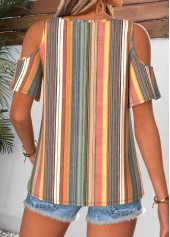 Multi Color tops,Striped tops,Geometric tops,ROTITA Twist Striped Multi Color V Neck T Shirt
