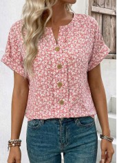 Pink tops,Ditsy Floral tops,ROTITA Tummy Coverage Ditsy Floral Print Pink T Shirt