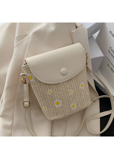 Light Camel accessories,Floral accessories,Plants accessories,Daisy Print Light Camel Flowers Magnetic Crossbody Bag