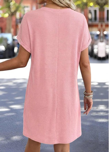 Pink dresses,Plain Color dresses,Vacation dresses,ROTITA Pink Tummy Coverage A Line Round Neck Dress