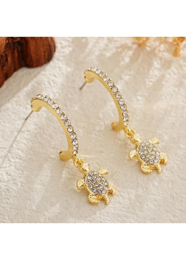 Golden jewelry,Turtle Rhinestone Detail Golden Alloy Earrings