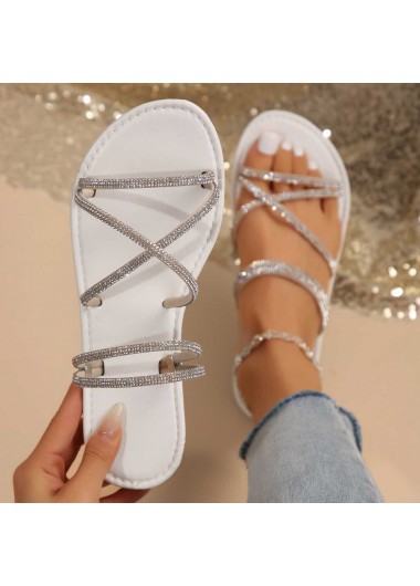 Silvery White shoes,Plain Color shoes,Silvery White Falt Round Toe Sandals