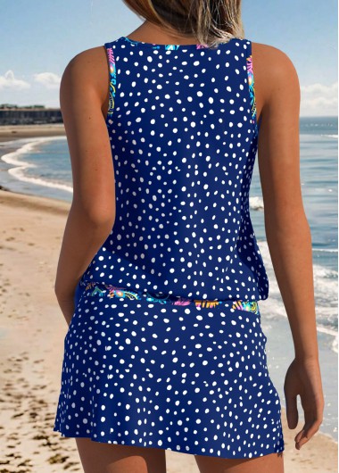 Blue swimwear,Dot swimwear,ROTITA Blue Two-piece Polka Dot Mid Waisted Tankini Set