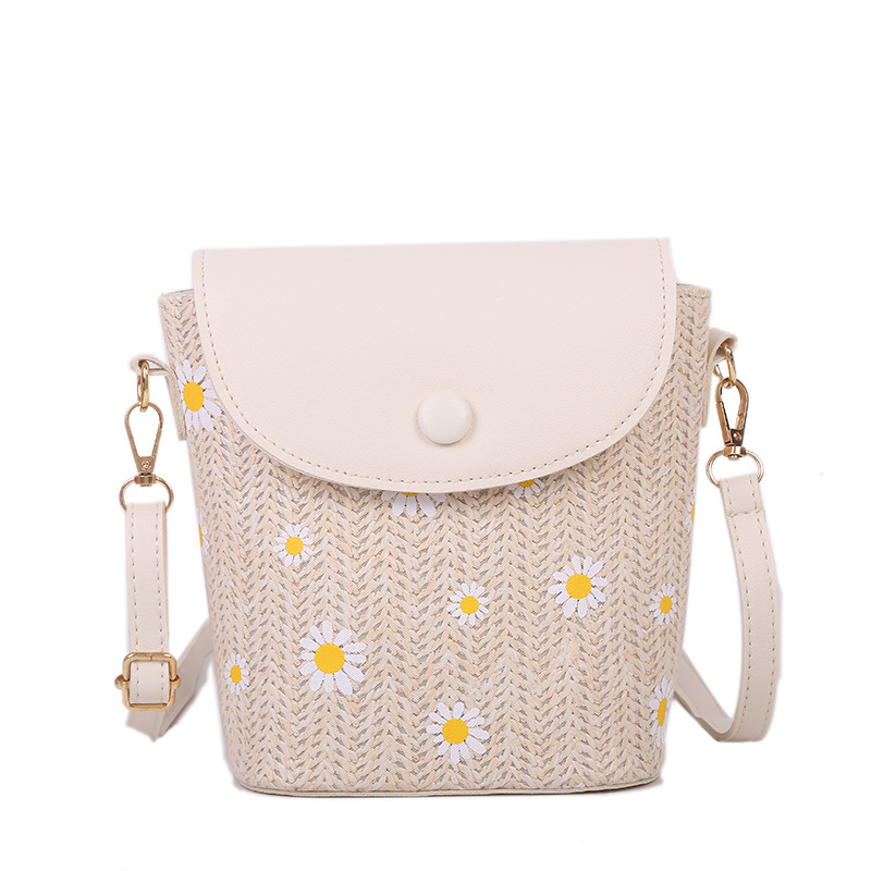 Light Camel accessories,Floral accessories,Plants accessories,Daisy Print Light Camel Flowers Magnetic Crossbody Bag