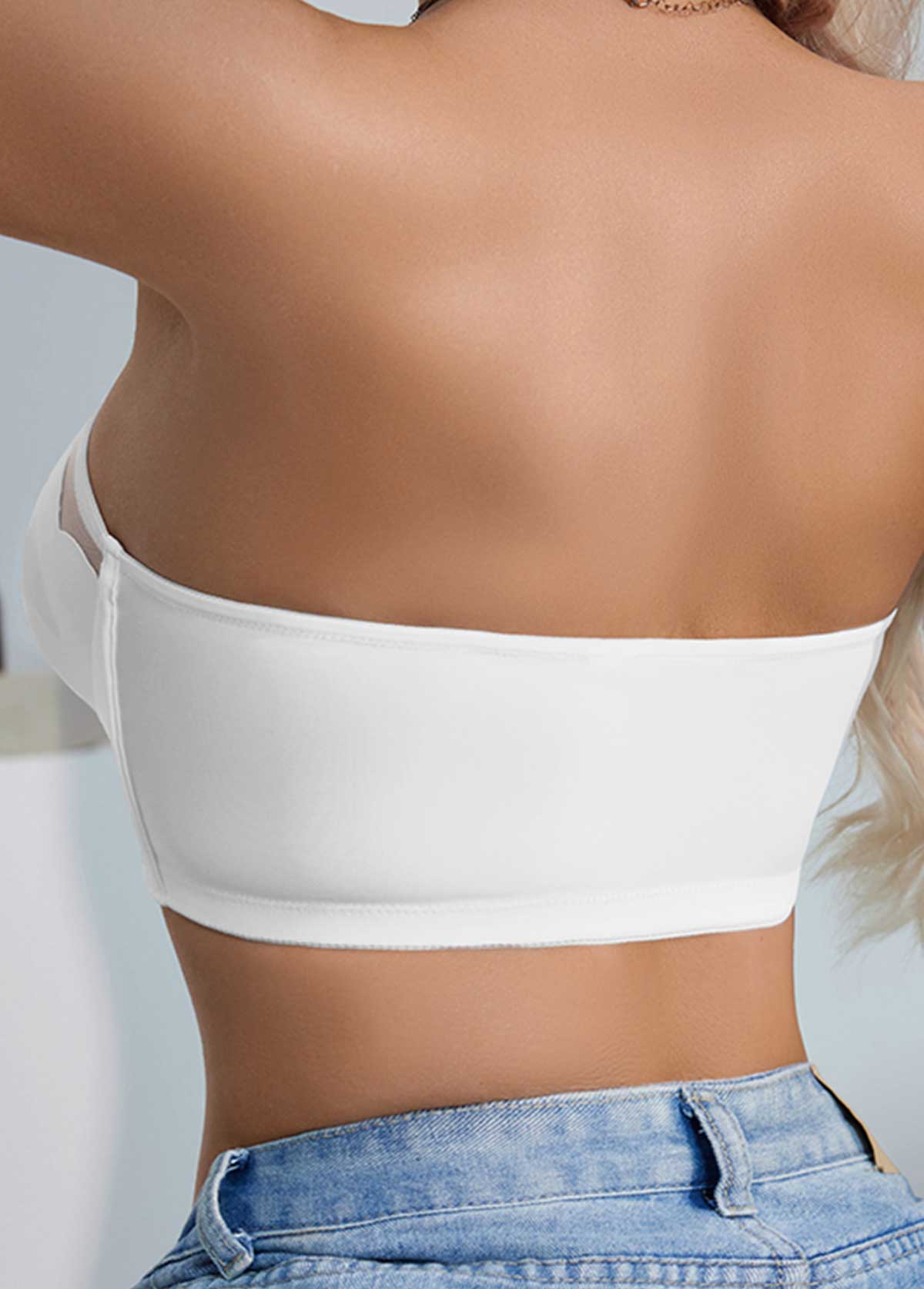 White intimates,White Color Stretch Detail Bandeau Bra
