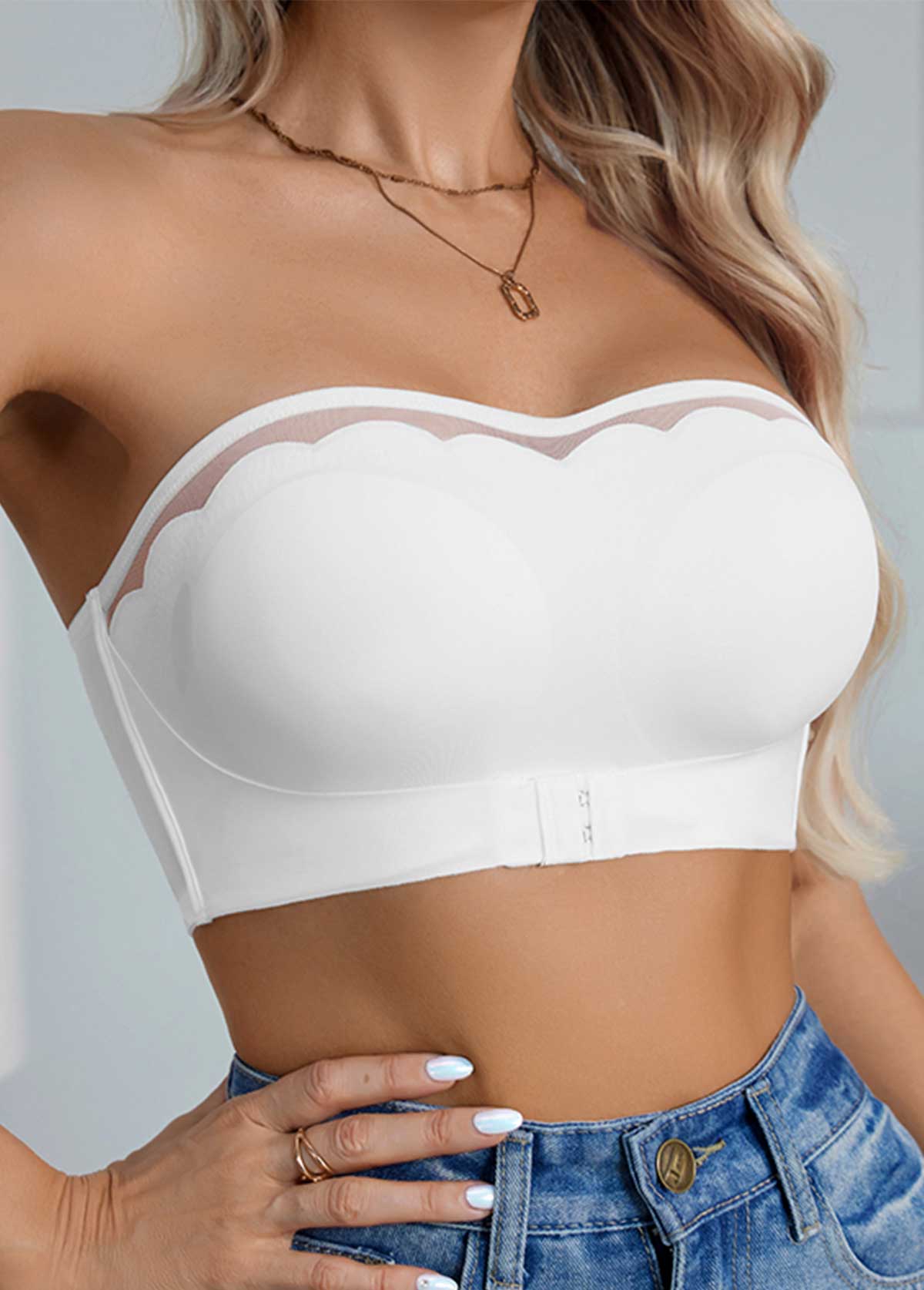 White intimates,White Color Stretch Detail Bandeau Bra