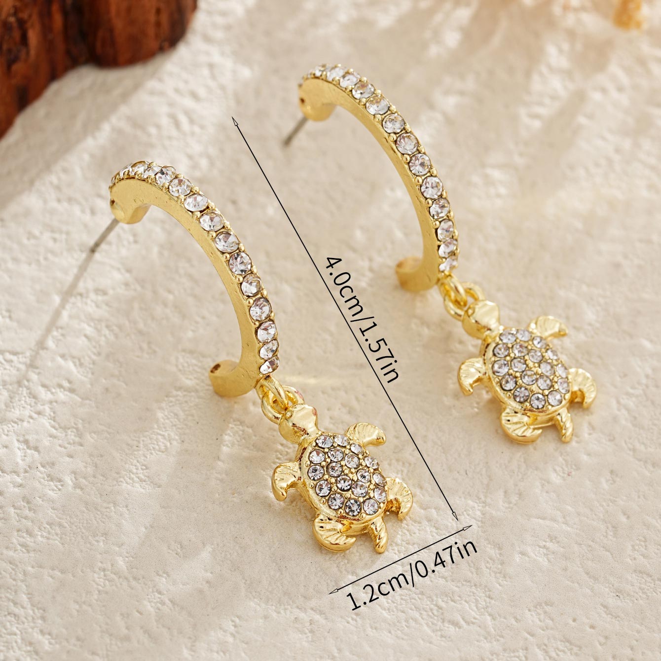 Golden jewelry,Turtle Rhinestone Detail Golden Alloy Earrings