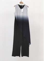 White jumpsuits&rompers,Black jumpsuits&rompers,Ombre jumpsuits&rompers,ROTITA Ombre White Long Wide Leg Stand Collar Sleeveless Jumpsuit