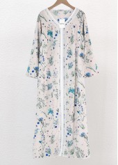 Blue loungewear,White loungewear,Ditsy Floral loungewear,Floral loungewear,Plants loungewear,Ditsy Floral Print Blue V Neck Long Sleeve Nightdress